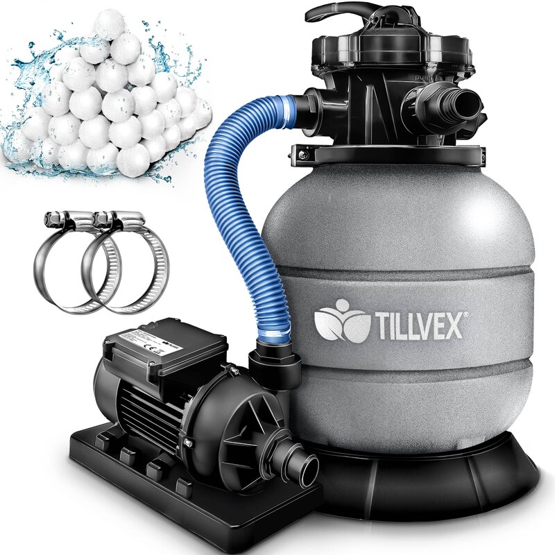 tillvex Sandfilteranlage mit Pumpe Filteranlage Sandfilter Filterkessel Pool Filterpumpe Grau
